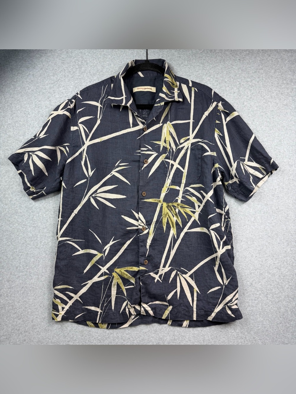 Tommy Bahama Blue Linen Bamboo Short Sleeve Button-up Casual Shirt Men’s Large